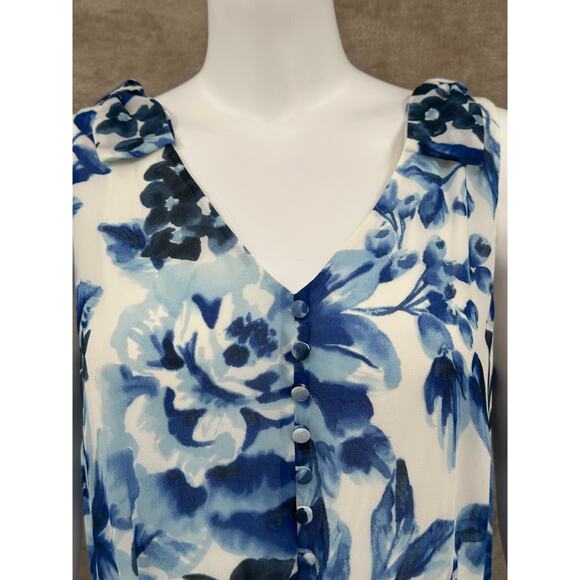 Talbots Dress Womens 10 Blue White Floral Sleeveless‎ Midi Office Church Modest - Picture 2 of 11